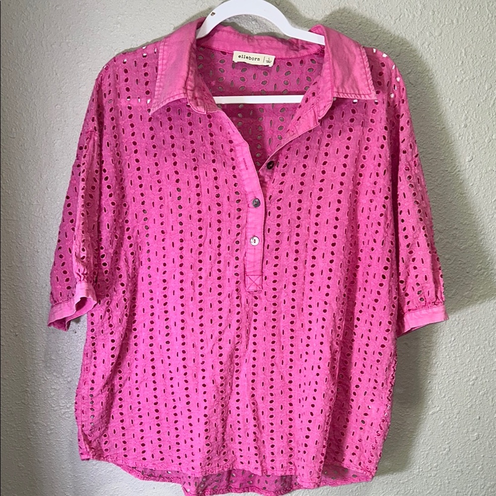 Allegra K Pink Boxy Button Down Shirt with Notched Collar